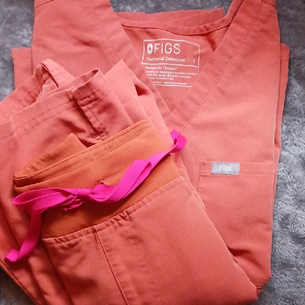 FIGS Orange Scrub Set with Pink Accents